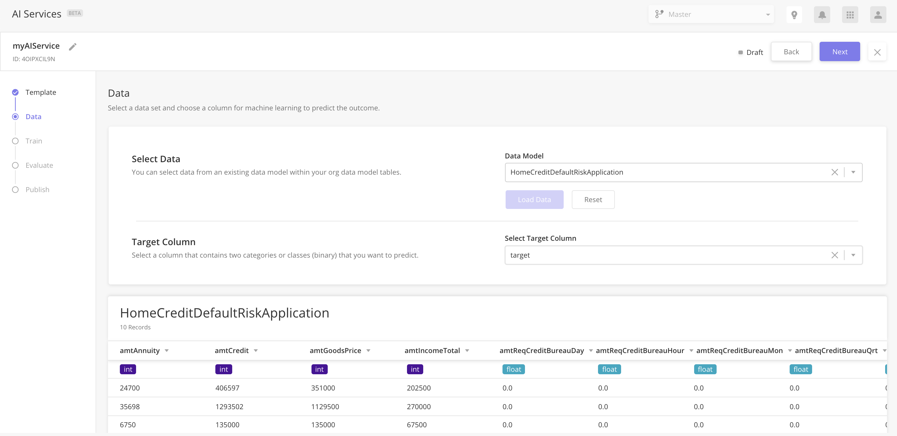 Binary classification AI service