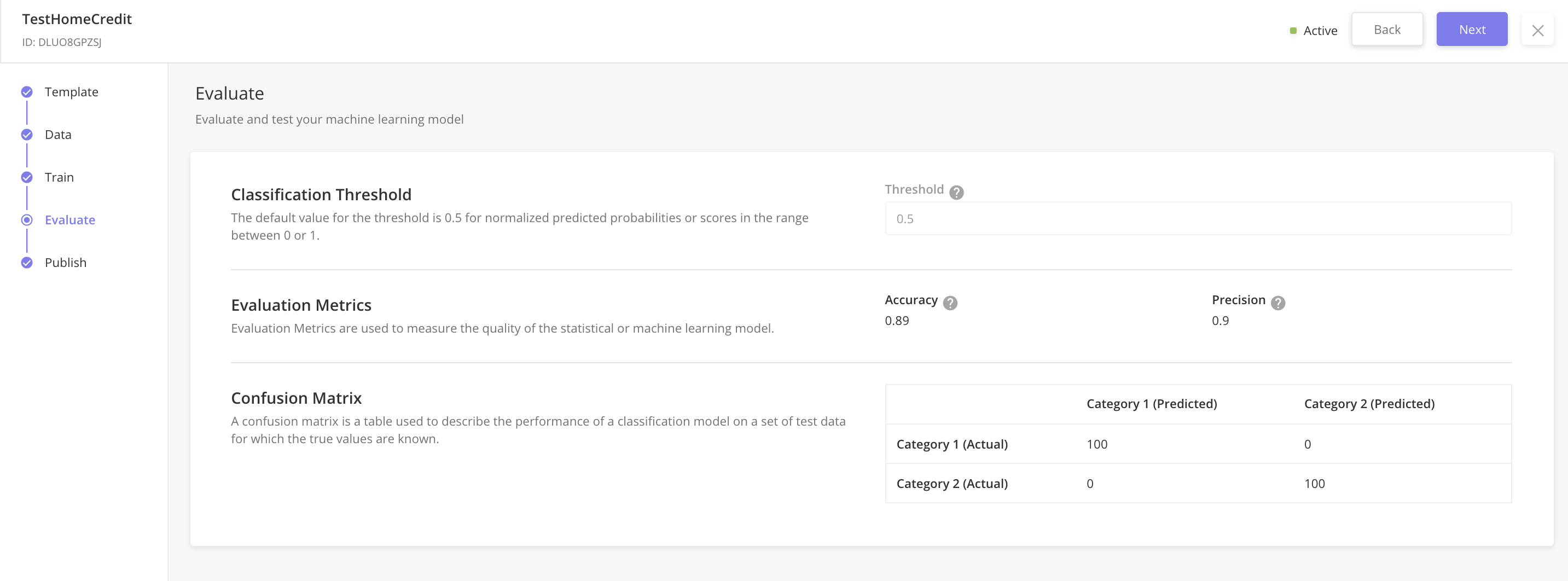 Binary classification AI service