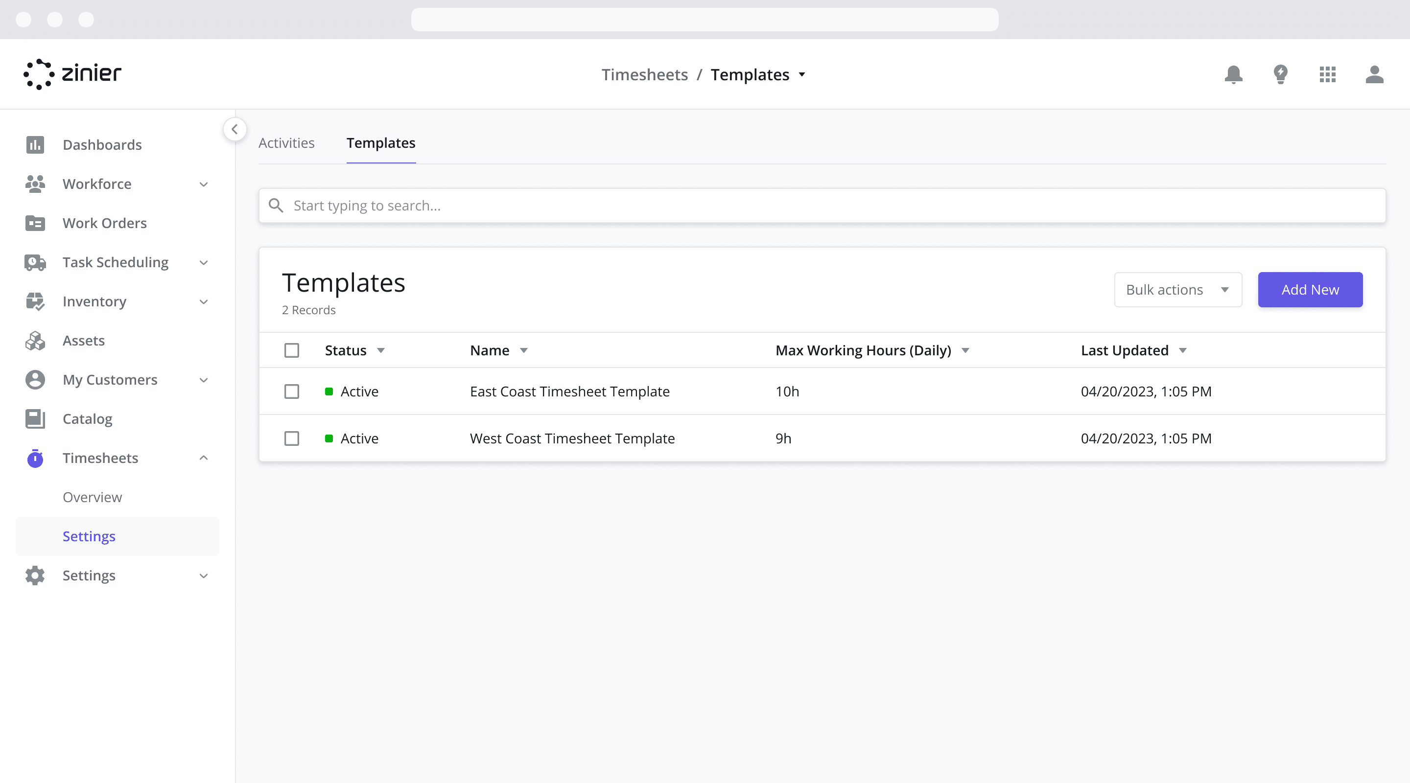 Timesheets Configurations